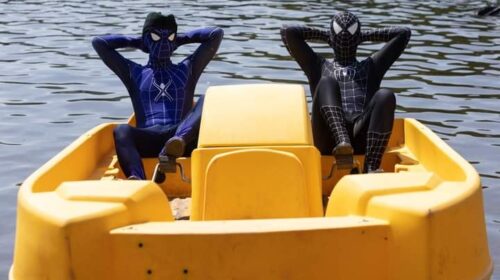 Spider-Men on boat at Loch Lomond Comic Con